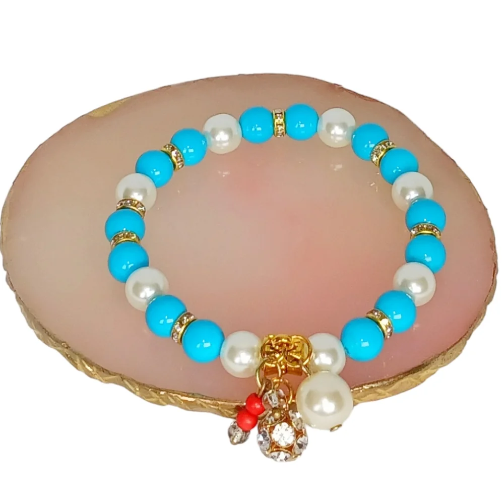 Pearl Turquoise & Coral Y2K Charm Bracelet Mermaidcore Oceancore Beachy Seaside